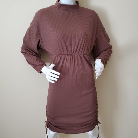 Velvet Torch Women's Chocolate Tie Side Midi Rib Knit Dress SZ XL - Picture 3 of 10